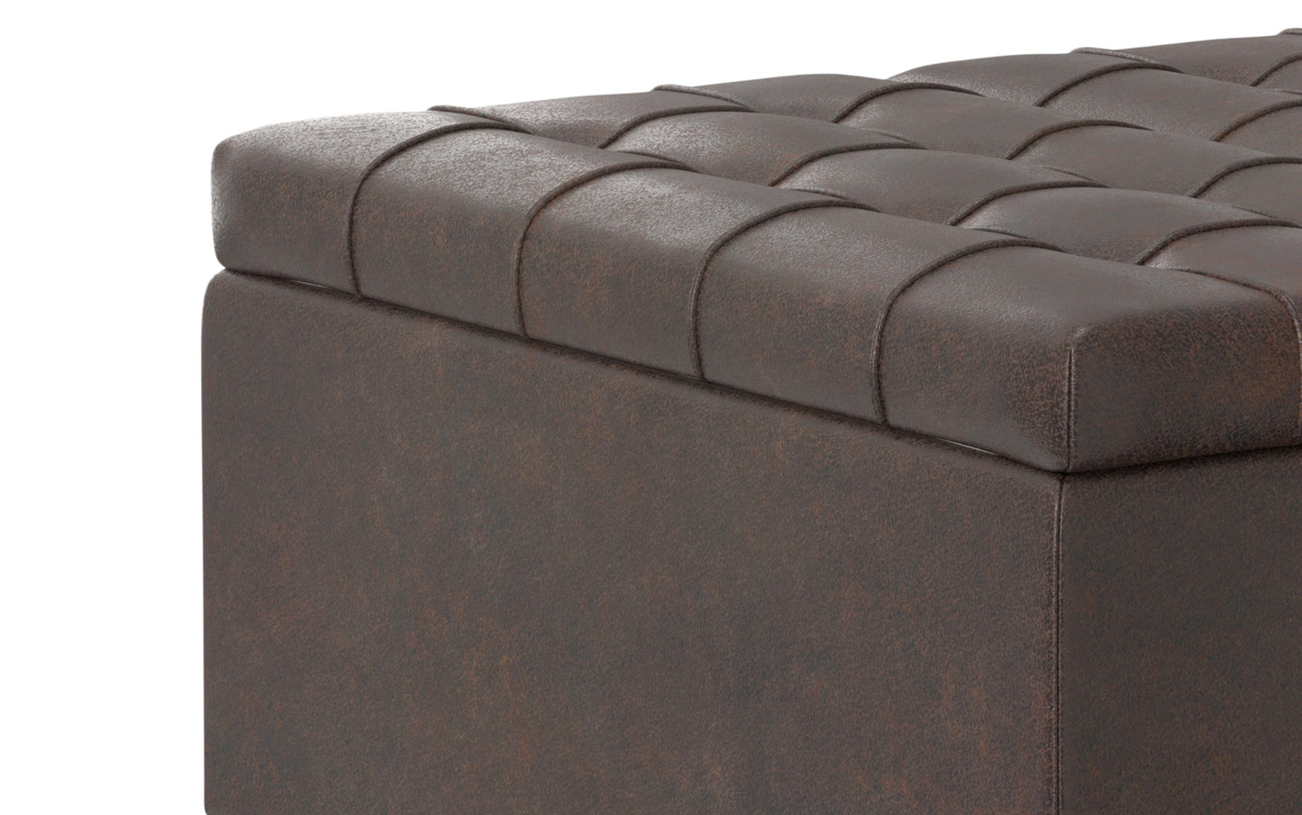 Distressed Brown Distressed Vegan Leather | Harrison Small Square Coffee Table Storage Ottoman in Distressed Vegan Leather