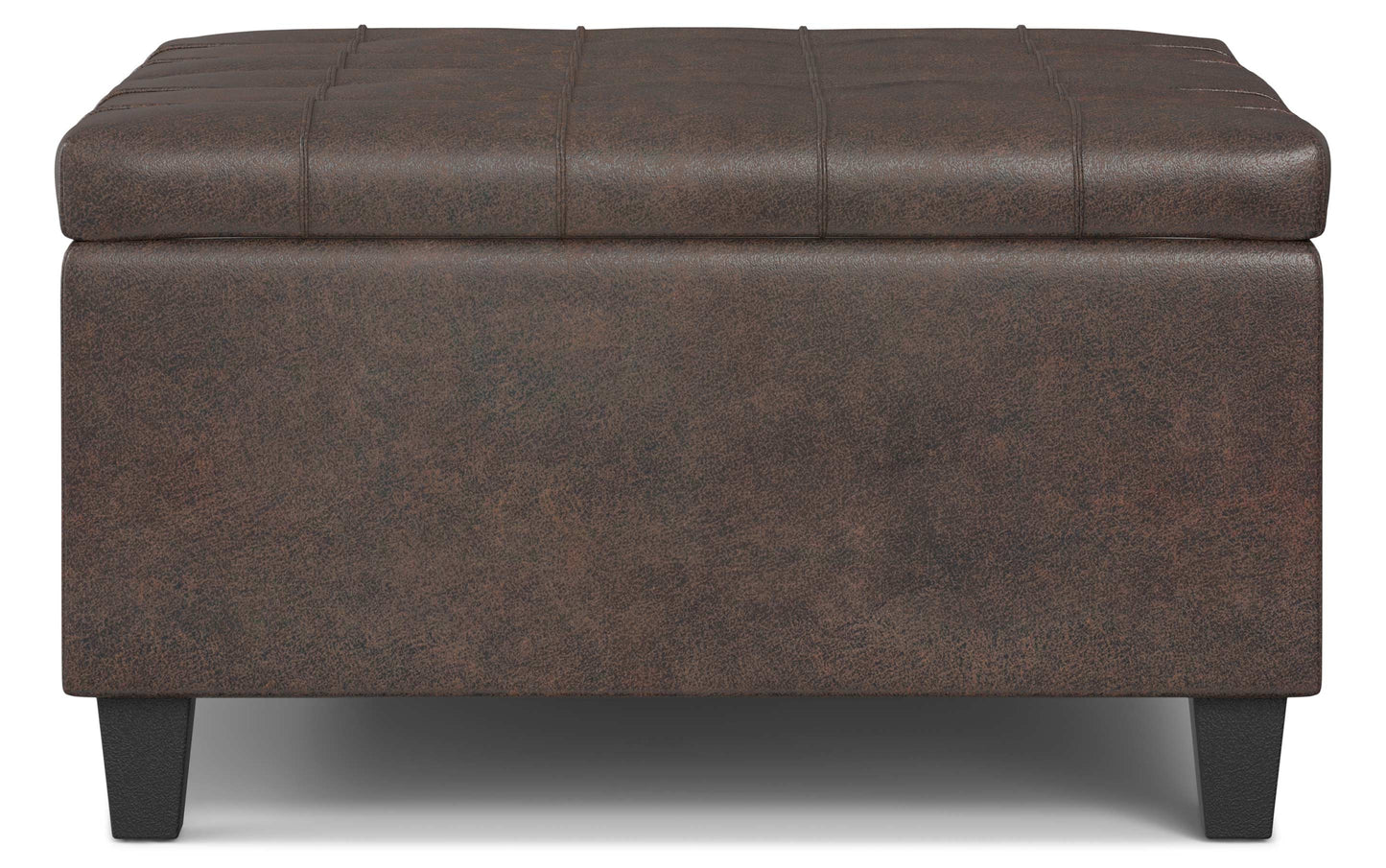 Distressed Brown Distressed Vegan Leather | Harrison Small Square Coffee Table Storage Ottoman in Distressed Vegan Leather