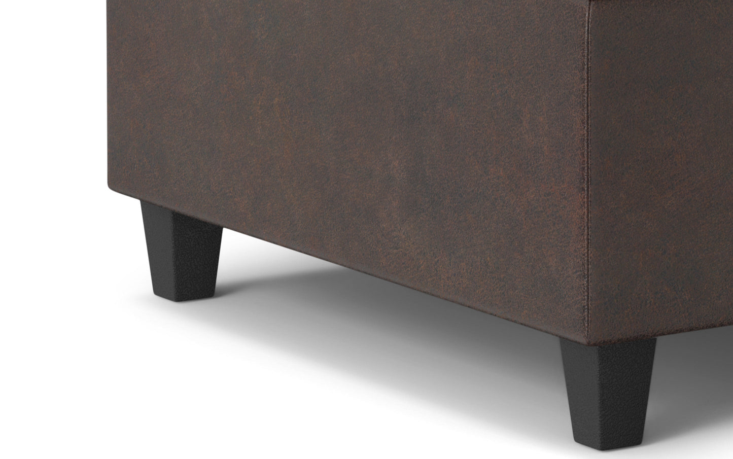 Distressed Brown Distressed Vegan Leather | Harrison Small Square Coffee Table Storage Ottoman in Distressed Vegan Leather