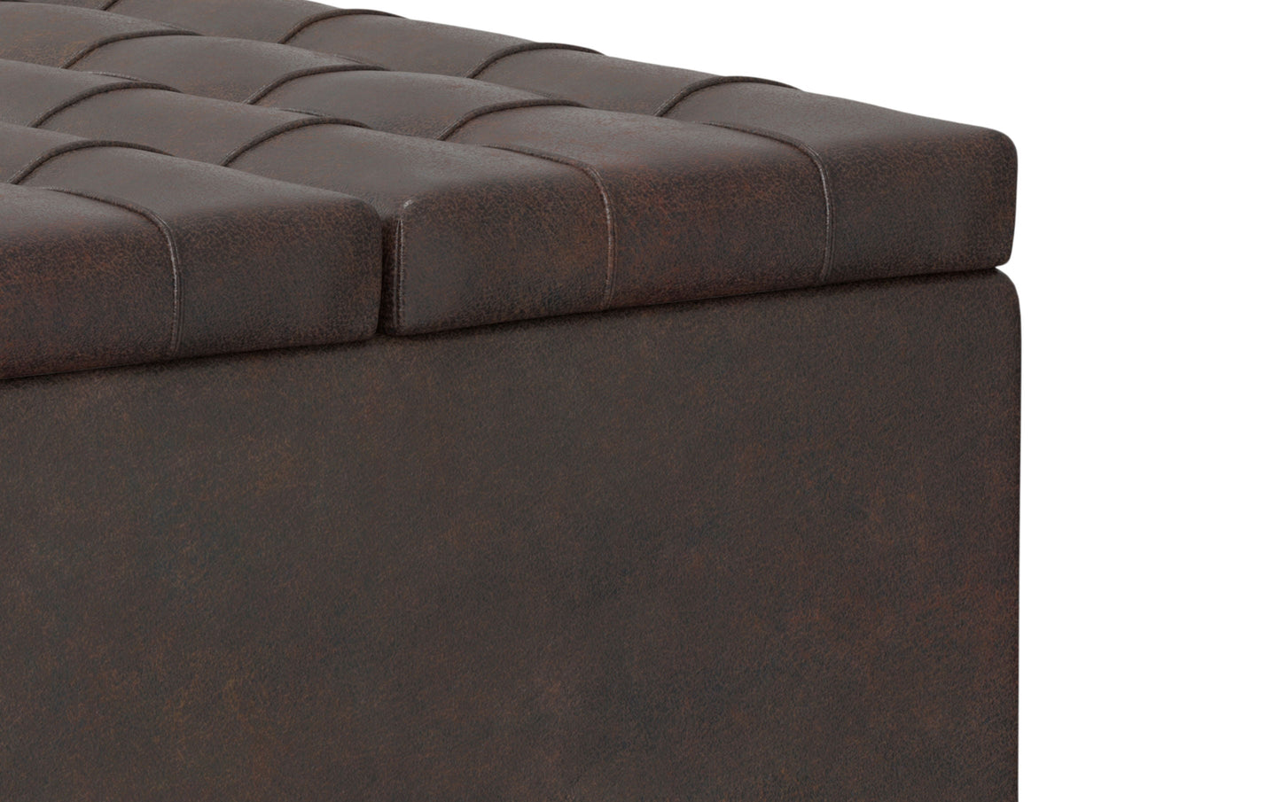 Distressed Brown Distressed Vegan Leather | Harrison Small Square Coffee Table Storage Ottoman in Distressed Vegan Leather