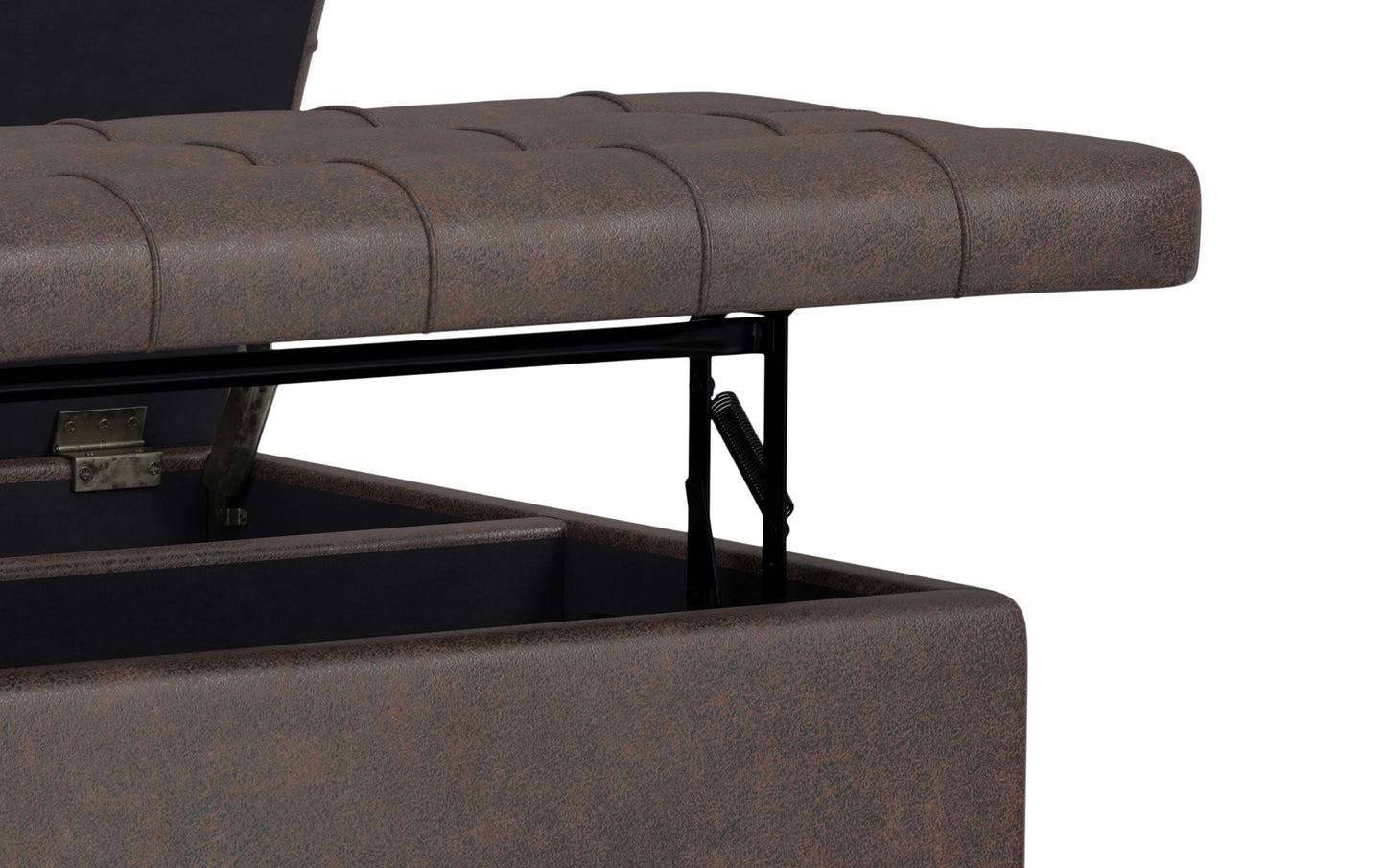 Distressed Brown Distressed Vegan Leather | Harrison Small Square Coffee Table Storage Ottoman in Distressed Vegan Leather