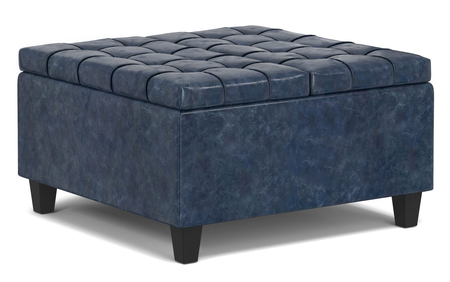 Denim Blue Vegan Leather | Harrison Small Square Coffee Table Storage Ottoman