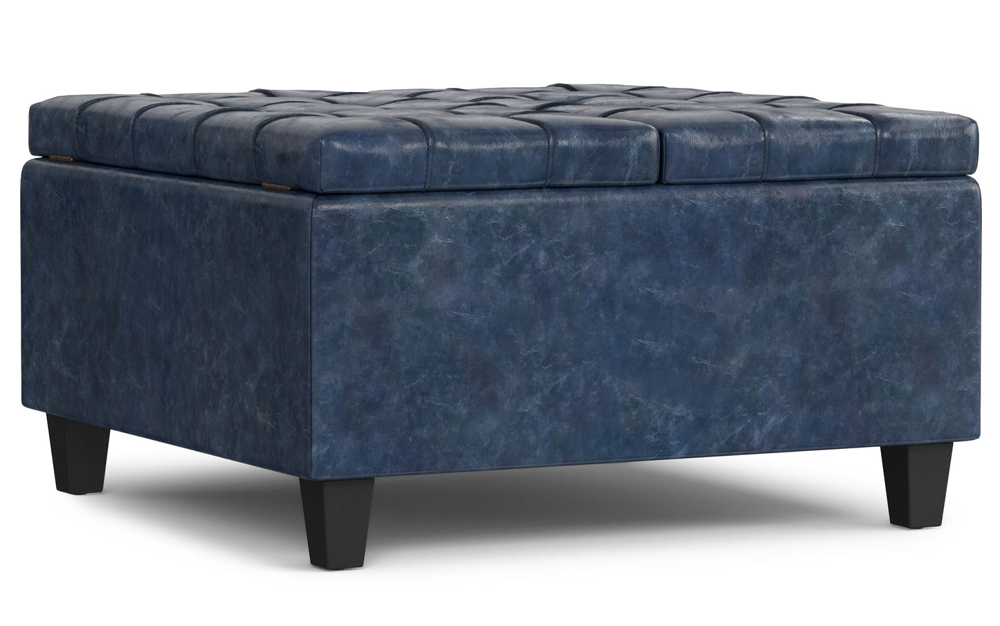 Denim Blue Vegan Leather | Harrison Small Square Coffee Table Storage Ottoman