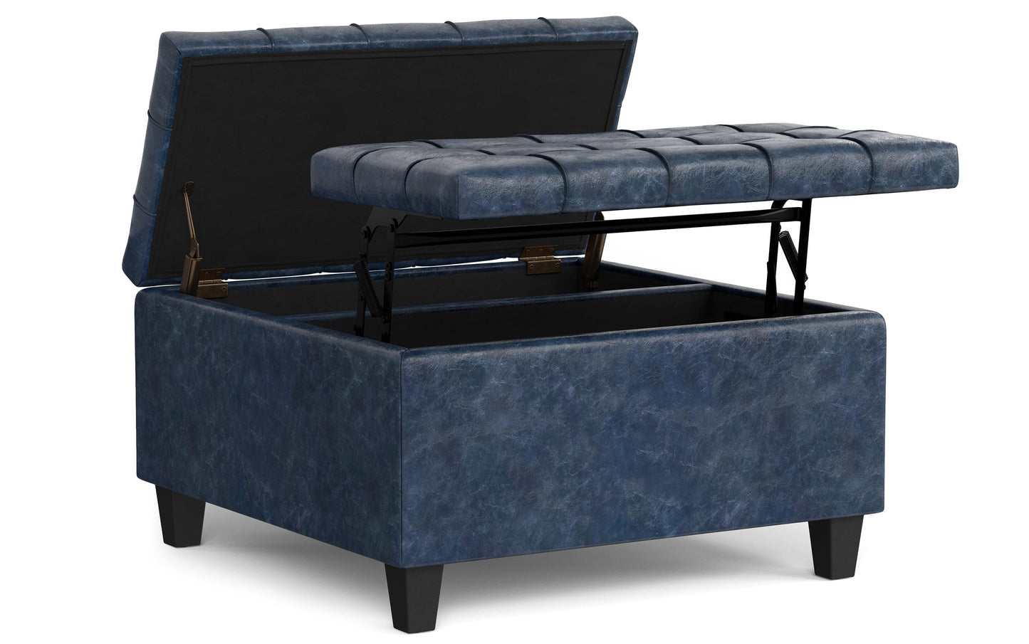 Denim Blue Vegan Leather | Harrison Small Square Coffee Table Storage Ottoman