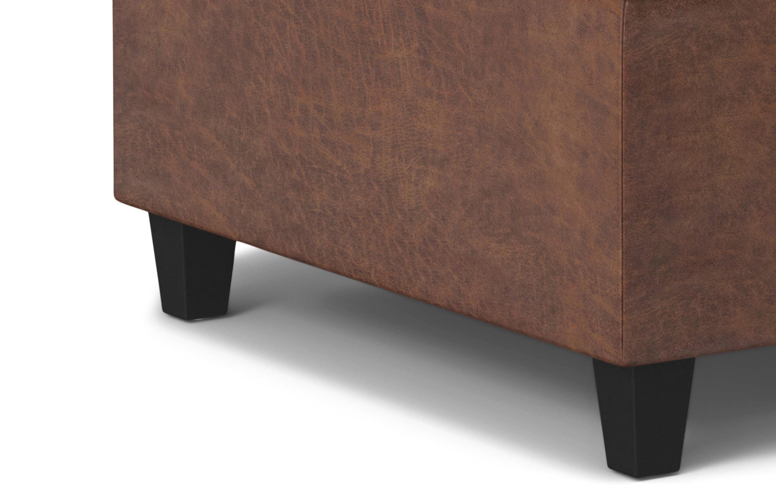 Distressed Saddle Brown Distressed Vegan Leather | Harrison Small Square Coffee Table Storage Ottoman in Distressed Vegan Leather