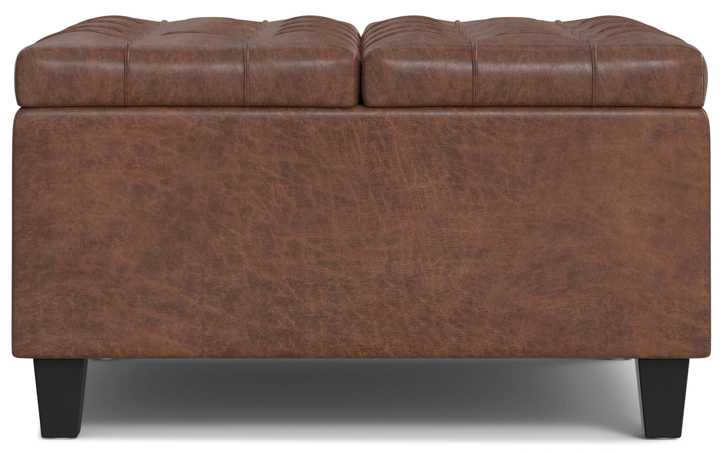 Distressed Saddle Brown Distressed Vegan Leather | Harrison Small Square Coffee Table Storage Ottoman in Distressed Vegan Leather