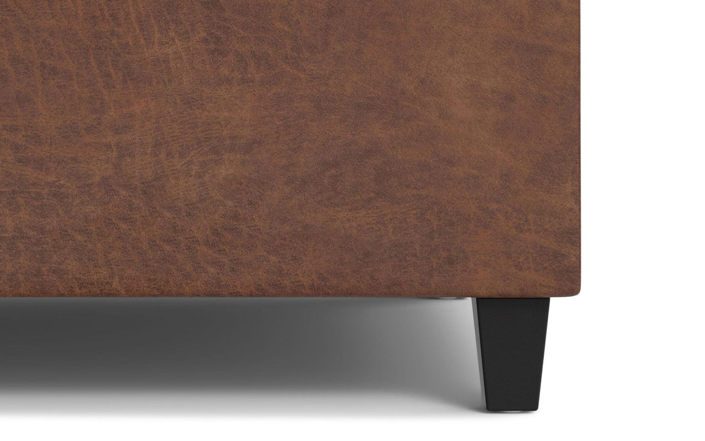 Distressed Saddle Brown Distressed Vegan Leather | Harrison Small Square Coffee Table Storage Ottoman in Distressed Vegan Leather