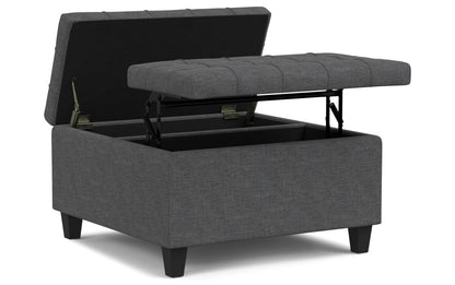 Slate Grey Linen Style Fabric | Harrison Small Square Coffee Table Storage Ottoman