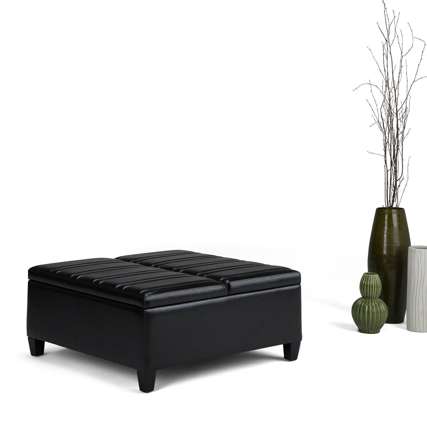 Midnight Black Vegan Leather | Ellis Coffee Table Storage Ottoman