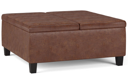 Distressed Saddle Brown Distressed Vegan Leather | Ellis Table Ottoman in Distressed Vegan Leather