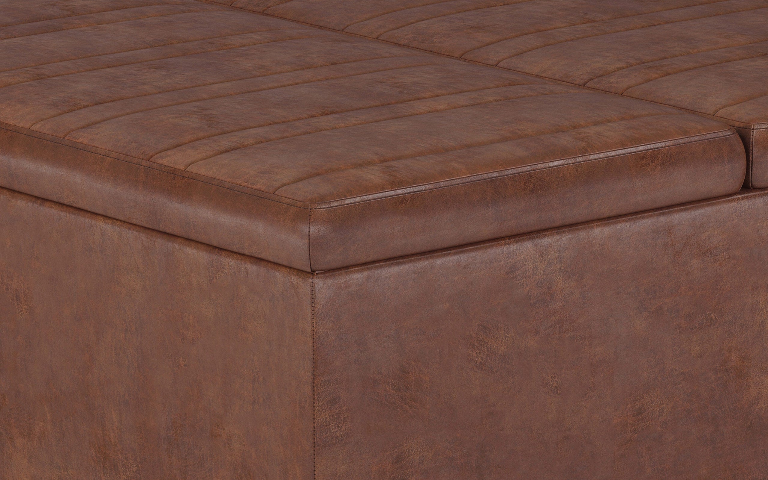 Distressed Saddle Brown Distressed Vegan Leather | Ellis Table Ottoman in Distressed Vegan Leather