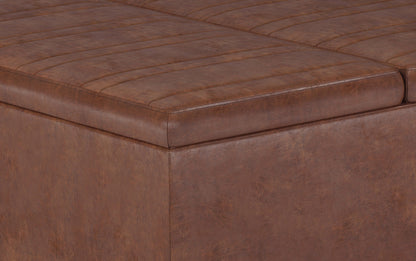 Distressed Saddle Brown Distressed Vegan Leather | Ellis Table Ottoman in Distressed Vegan Leather