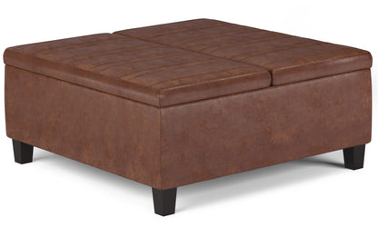 Distressed Saddle Brown Distressed Vegan Leather | Ellis Table Ottoman in Distressed Vegan Leather