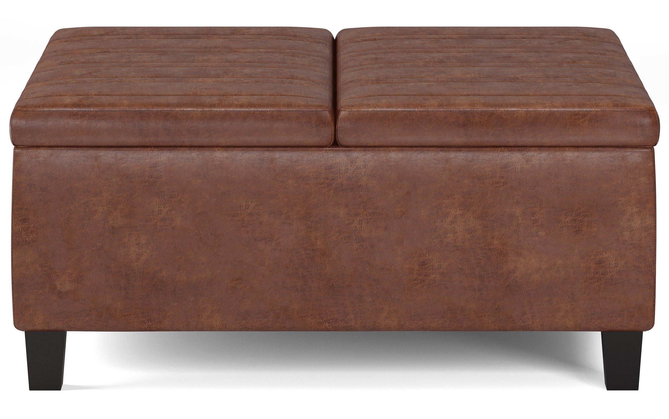 Distressed Saddle Brown Distressed Vegan Leather | Ellis Table Ottoman in Distressed Vegan Leather