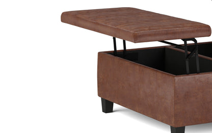 Distressed Saddle Brown Distressed Vegan Leather | Ellis Table Ottoman in Distressed Vegan Leather