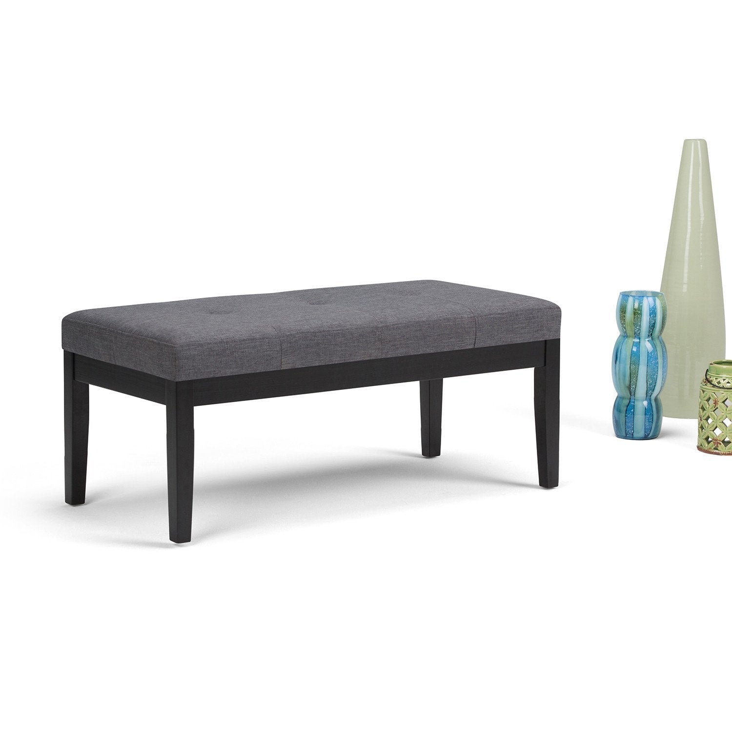 Slate Grey Linen Style Fabric | Lacey Tufted Ottoman Bench