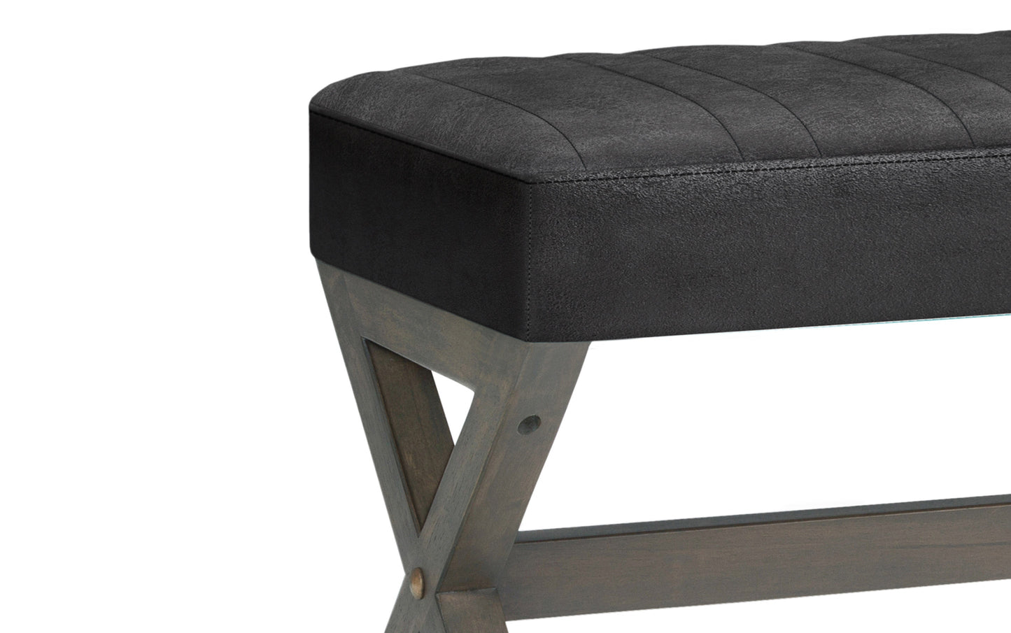 Distressed Black Distressed Vegan Leather | Salinger Ottoman Bench