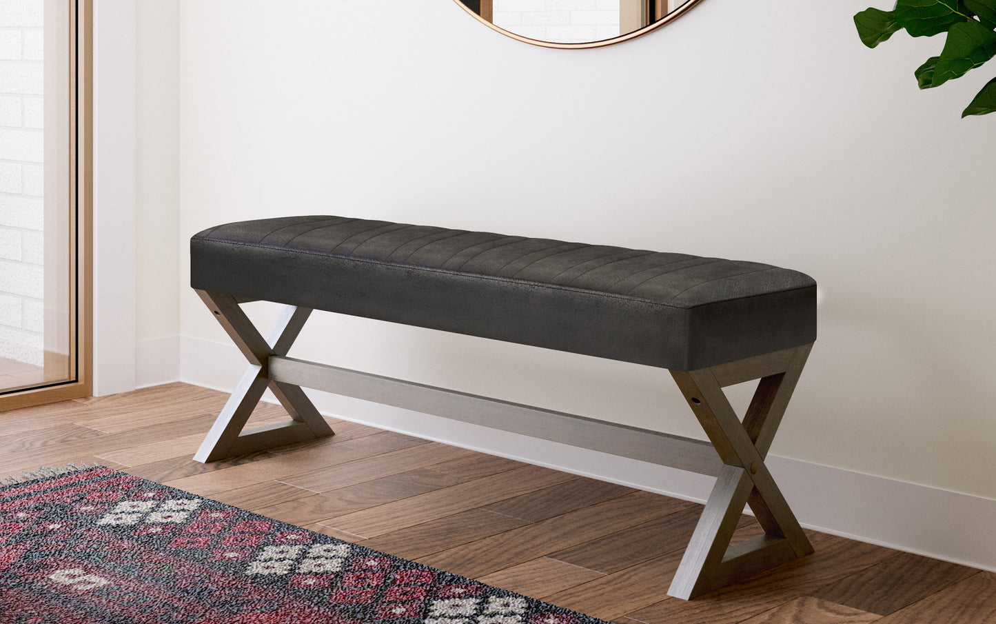 Distressed Black Distressed Vegan Leather | Salinger Ottoman Bench