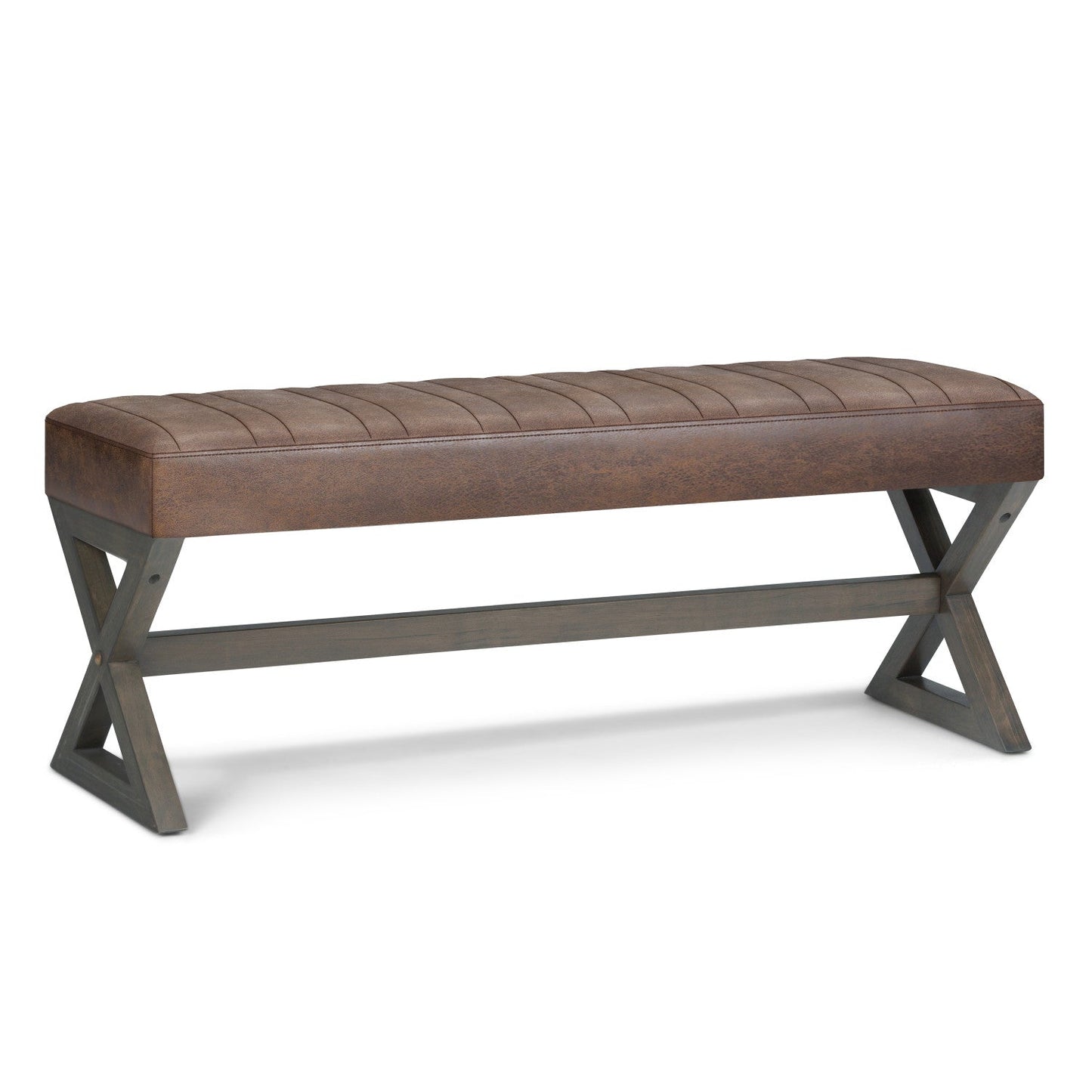 Distressed Chestnut Brown Distressed Vegan Leather | Salinger Ottoman Bench