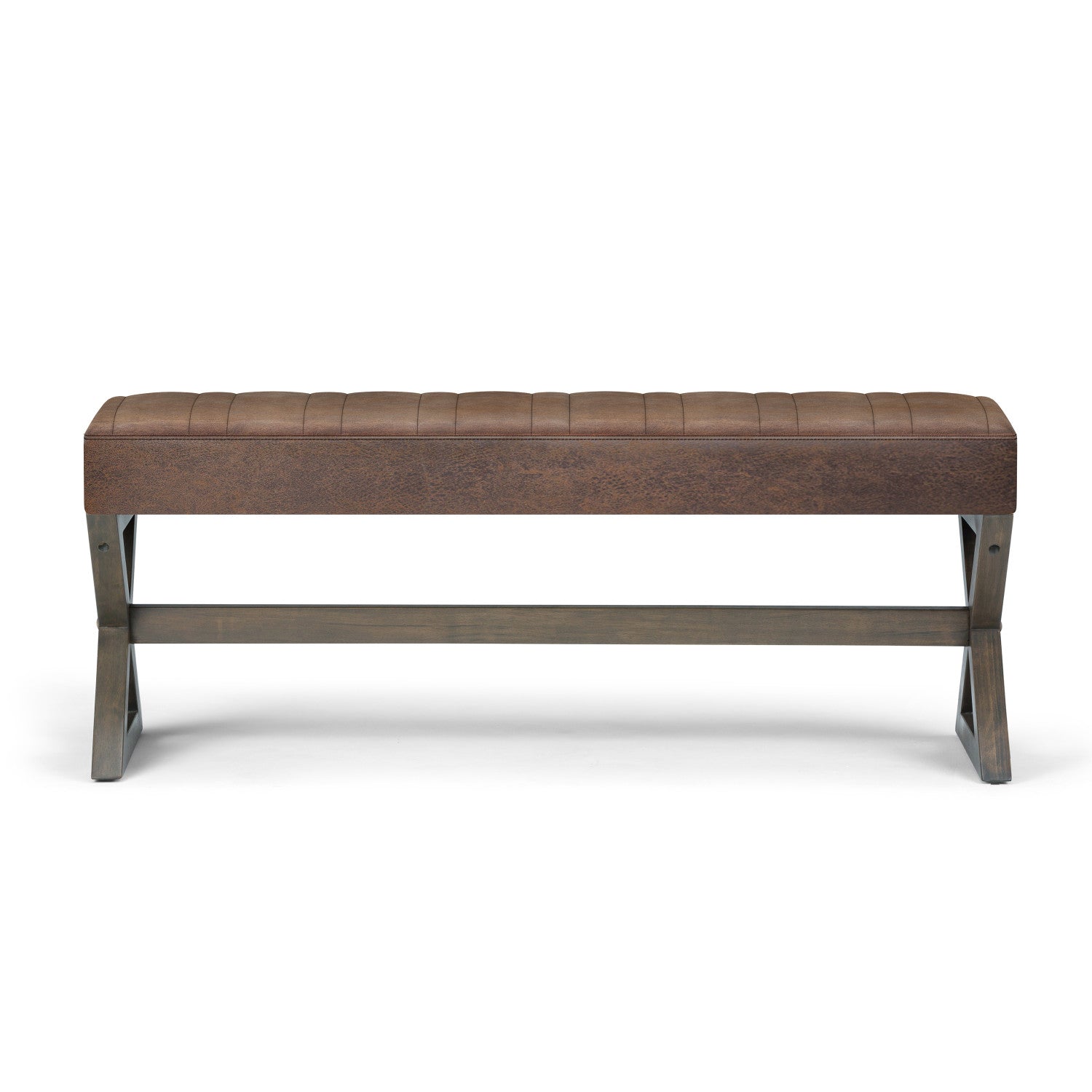 Distressed Chestnut Brown Distressed Vegan Leather | Salinger Ottoman Bench