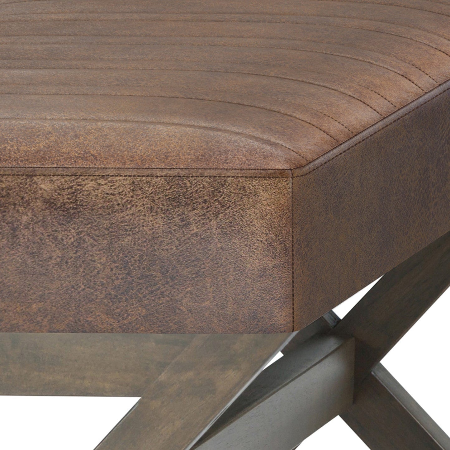 Distressed Chestnut Brown Distressed Vegan Leather | Salinger Ottoman Bench