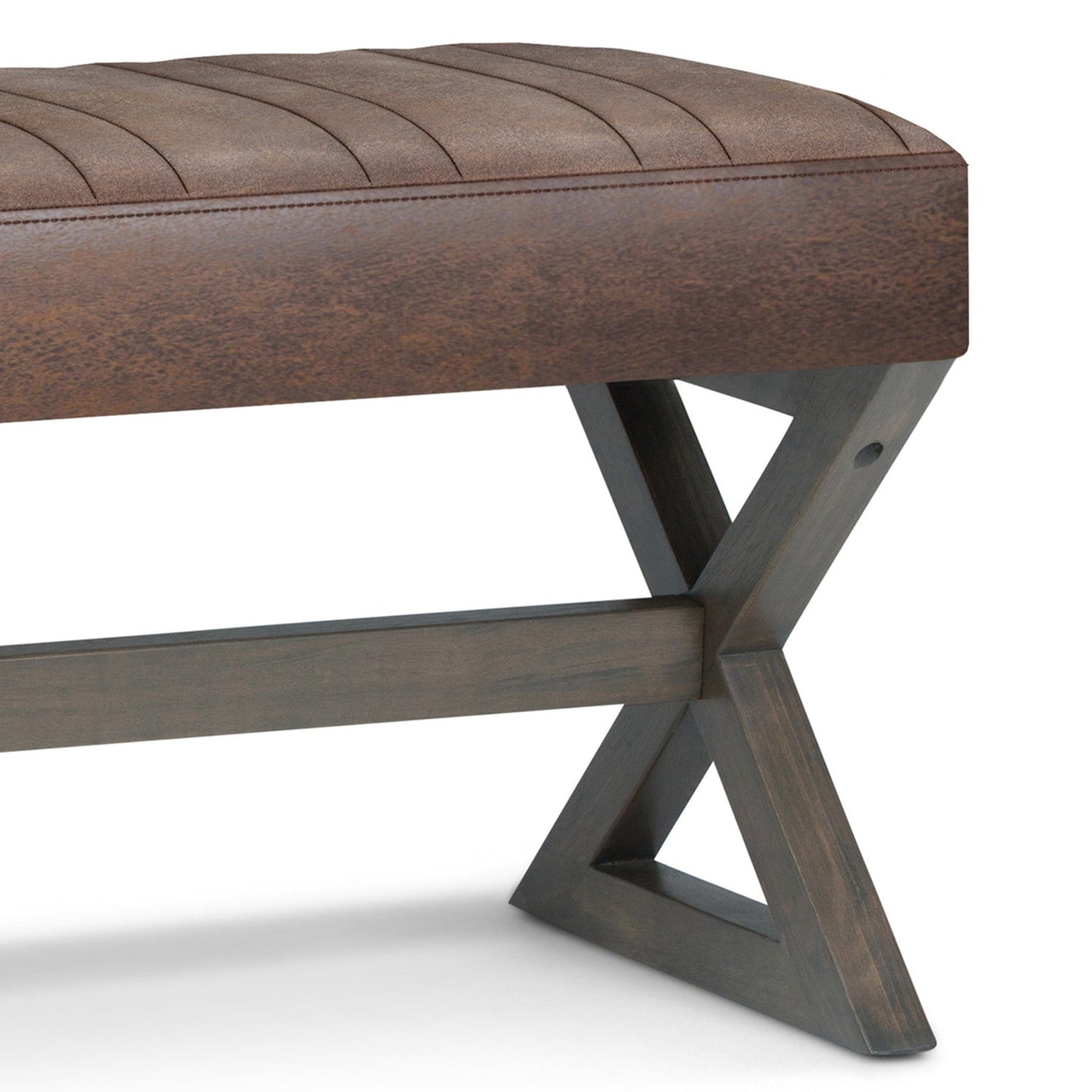 Distressed Chestnut Brown Distressed Vegan Leather | Salinger Ottoman Bench