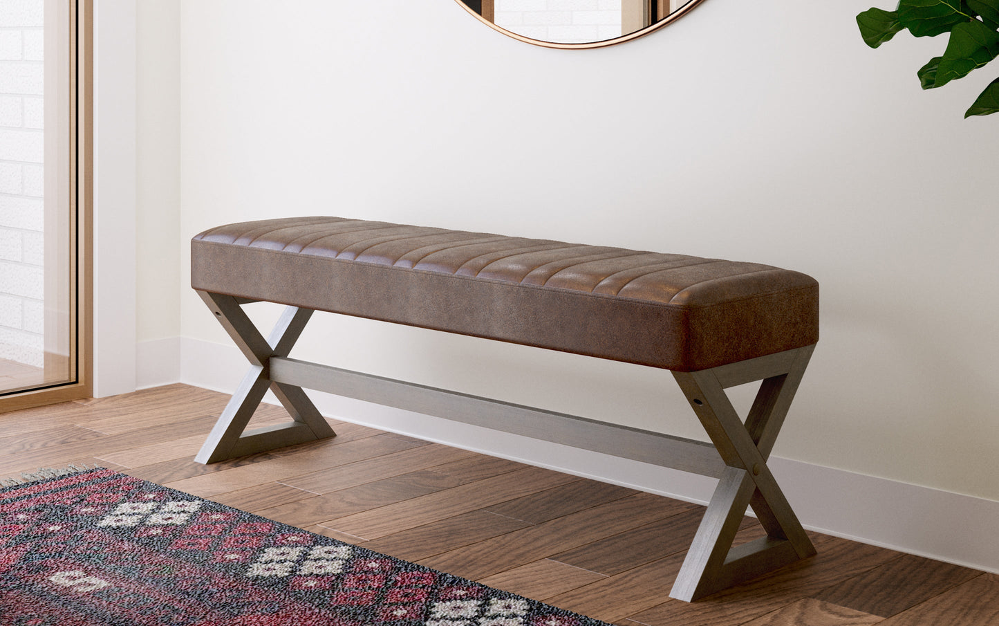 Salinger Ottoman Bench in Distressed Vegan Leather