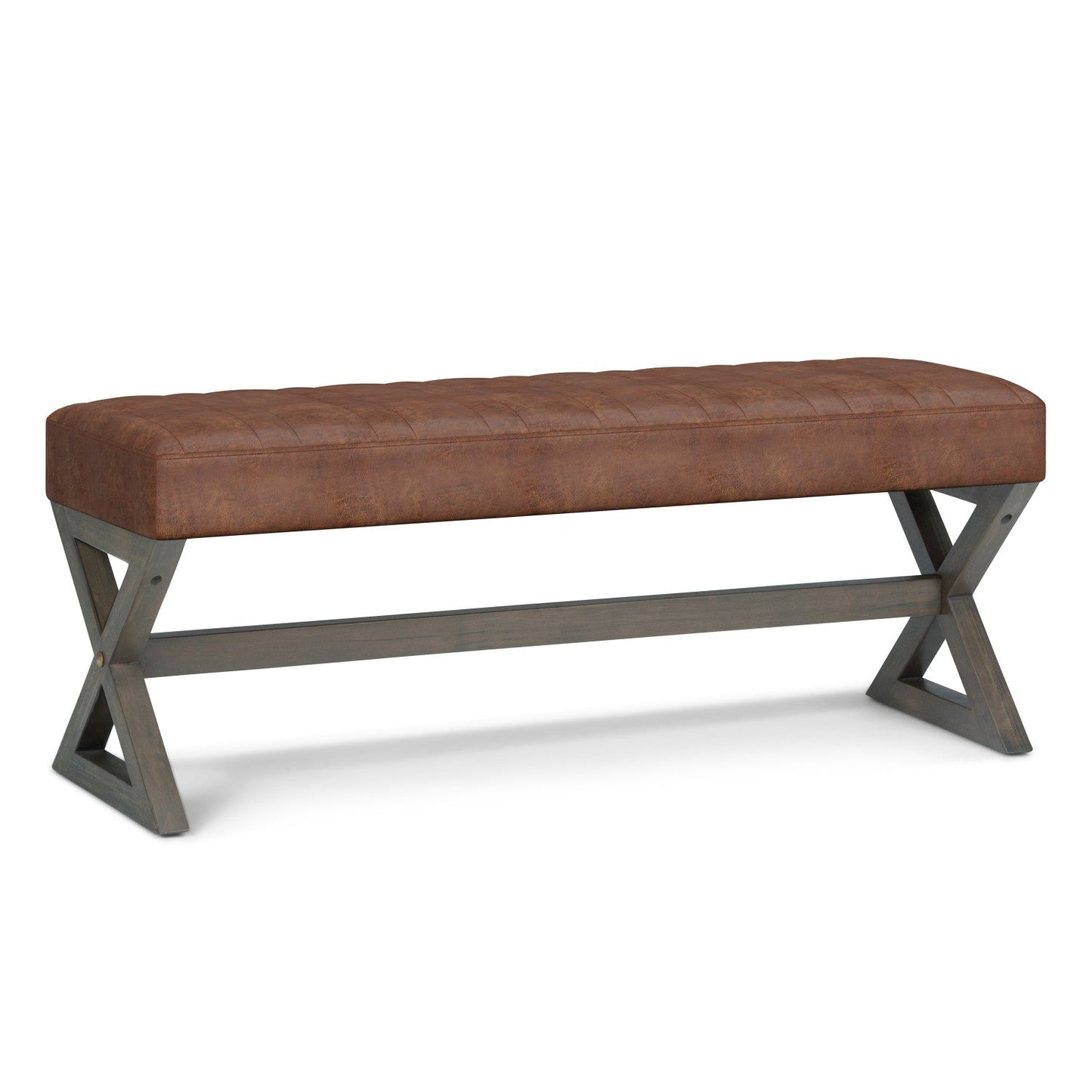 Distressed Saddle Brown Distressed Vegan Leather | Salinger Ottoman Bench