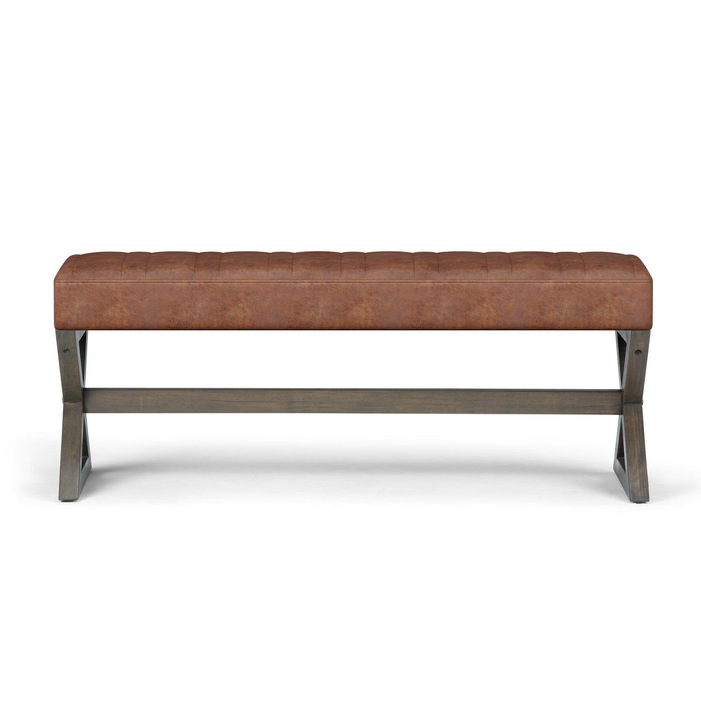 Distressed Saddle Brown Distressed Vegan Leather | Salinger Ottoman Bench