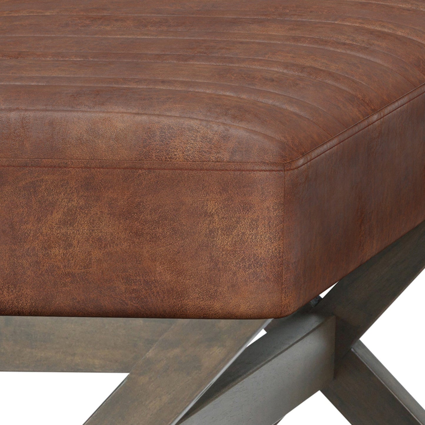 Distressed Saddle Brown Distressed Vegan Leather | Salinger Ottoman Bench