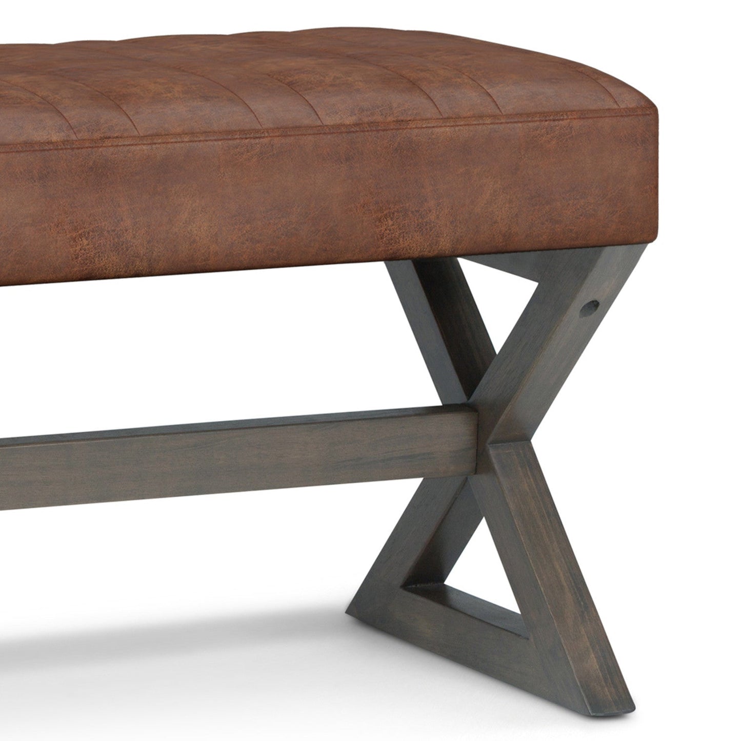 Distressed Saddle Brown Distressed Vegan Leather | Salinger Ottoman Bench