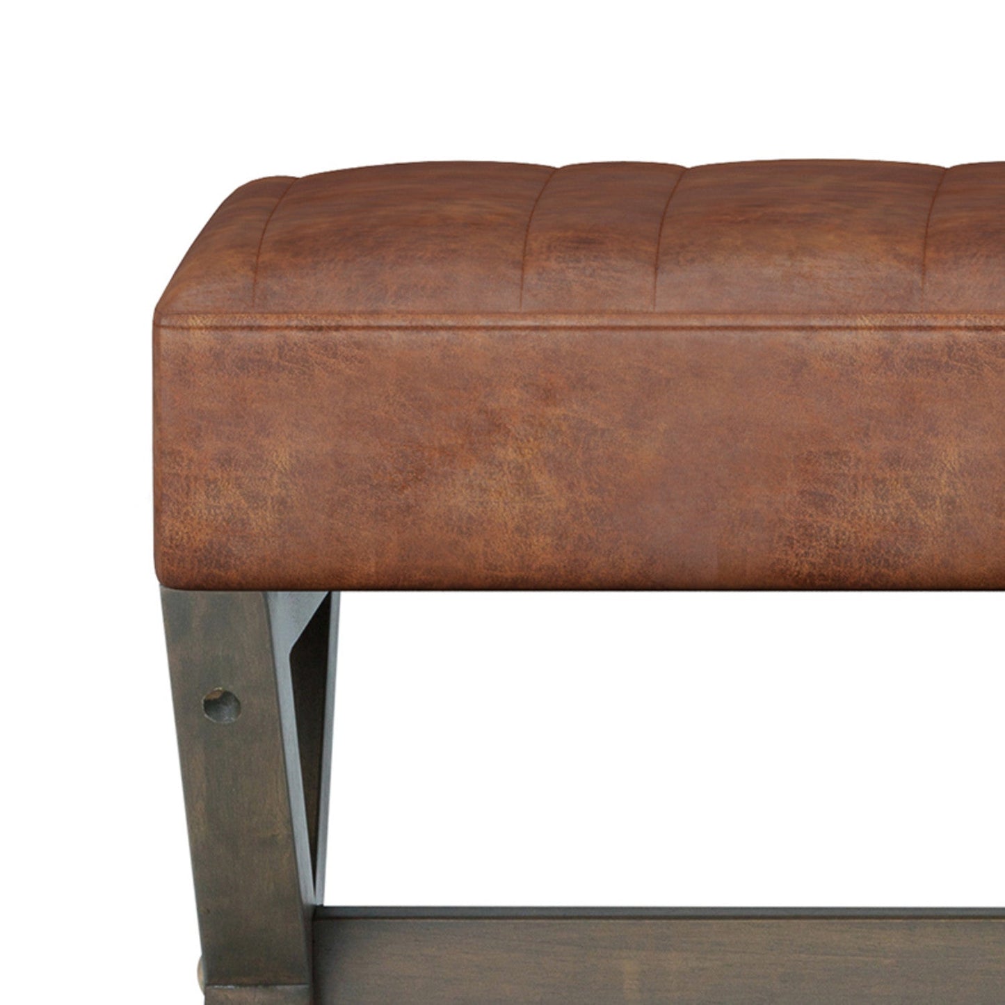 Distressed Saddle Brown Distressed Vegan Leather | Salinger Ottoman Bench