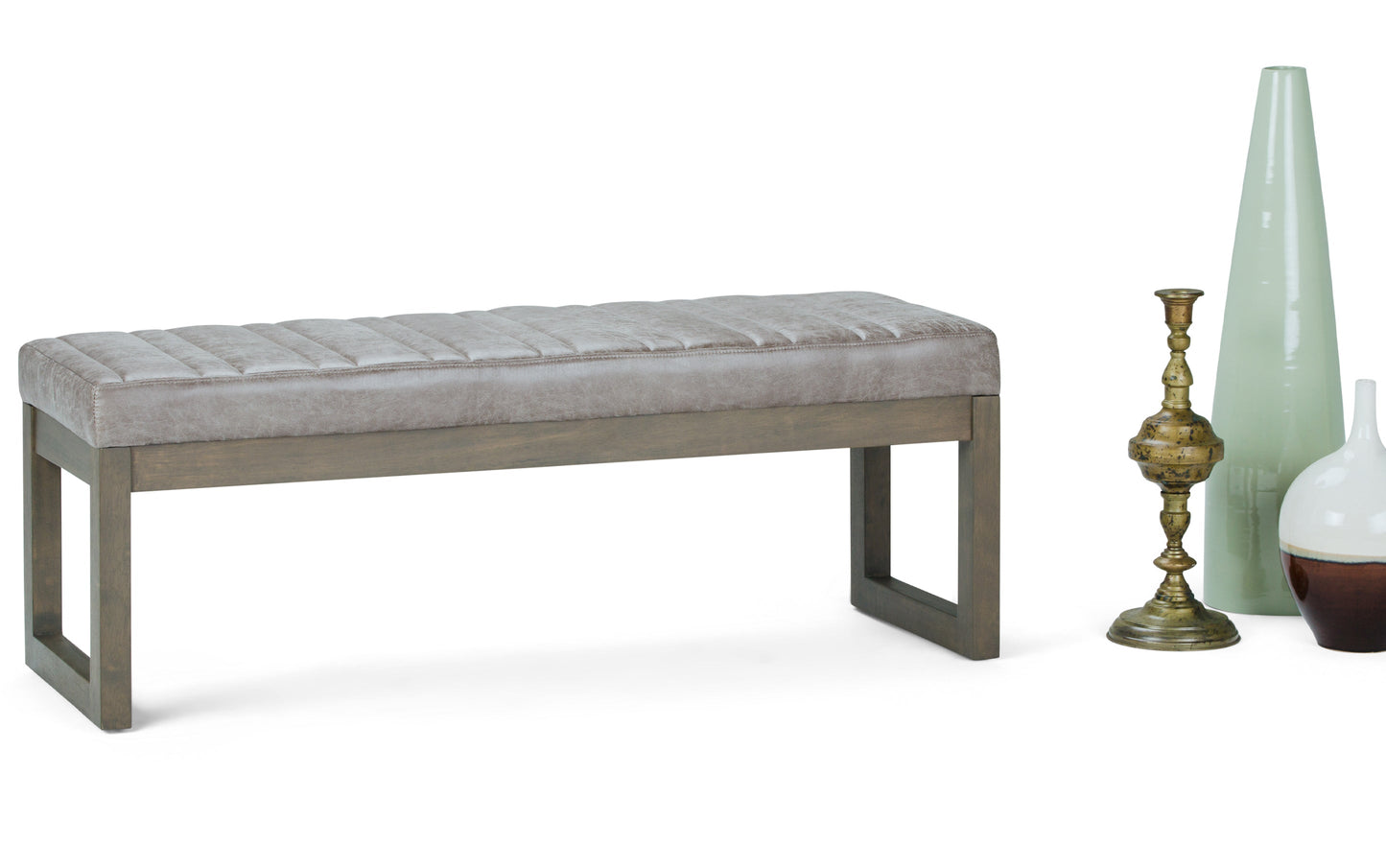 Distressed Grey Taupe Distressed Vegan Leather | Casey Ottoman Bench