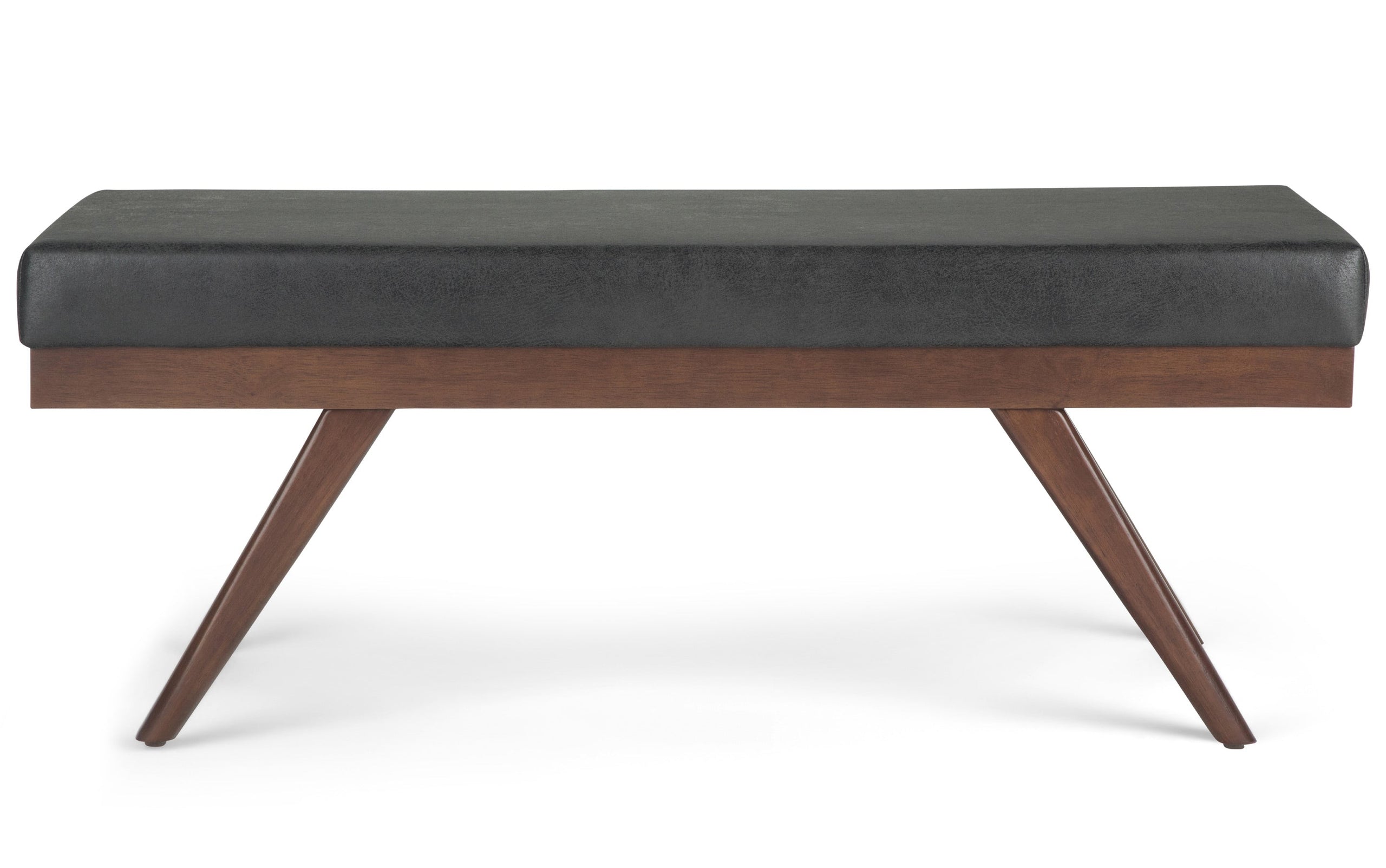 Distressed Black Distressed Vegan Leather| Chanelle Mid Century Ottoman Bench