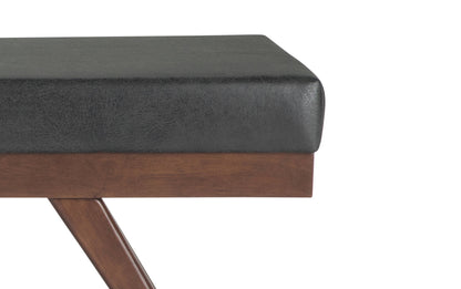 Distressed Black Distressed Vegan Leather| Chanelle Mid Century Ottoman Bench