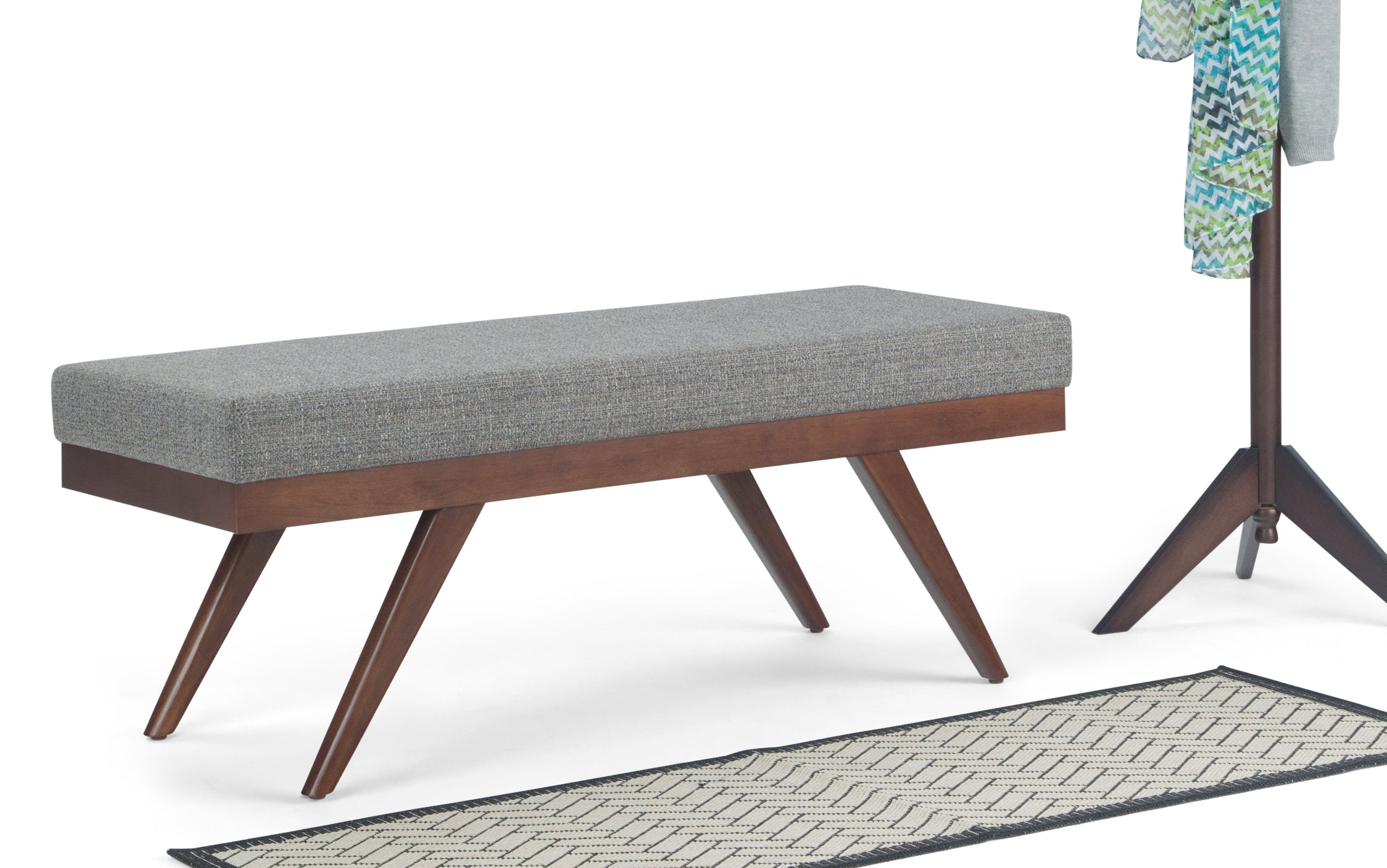 Pebble Grey Tweed Style Fabric | Chanelle Mid Century Ottoman Bench