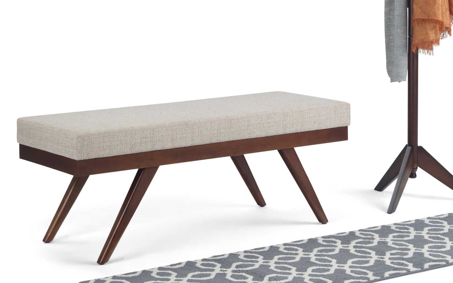 Platinum Tweed Style Fabric | Chanelle Mid Century Ottoman Bench