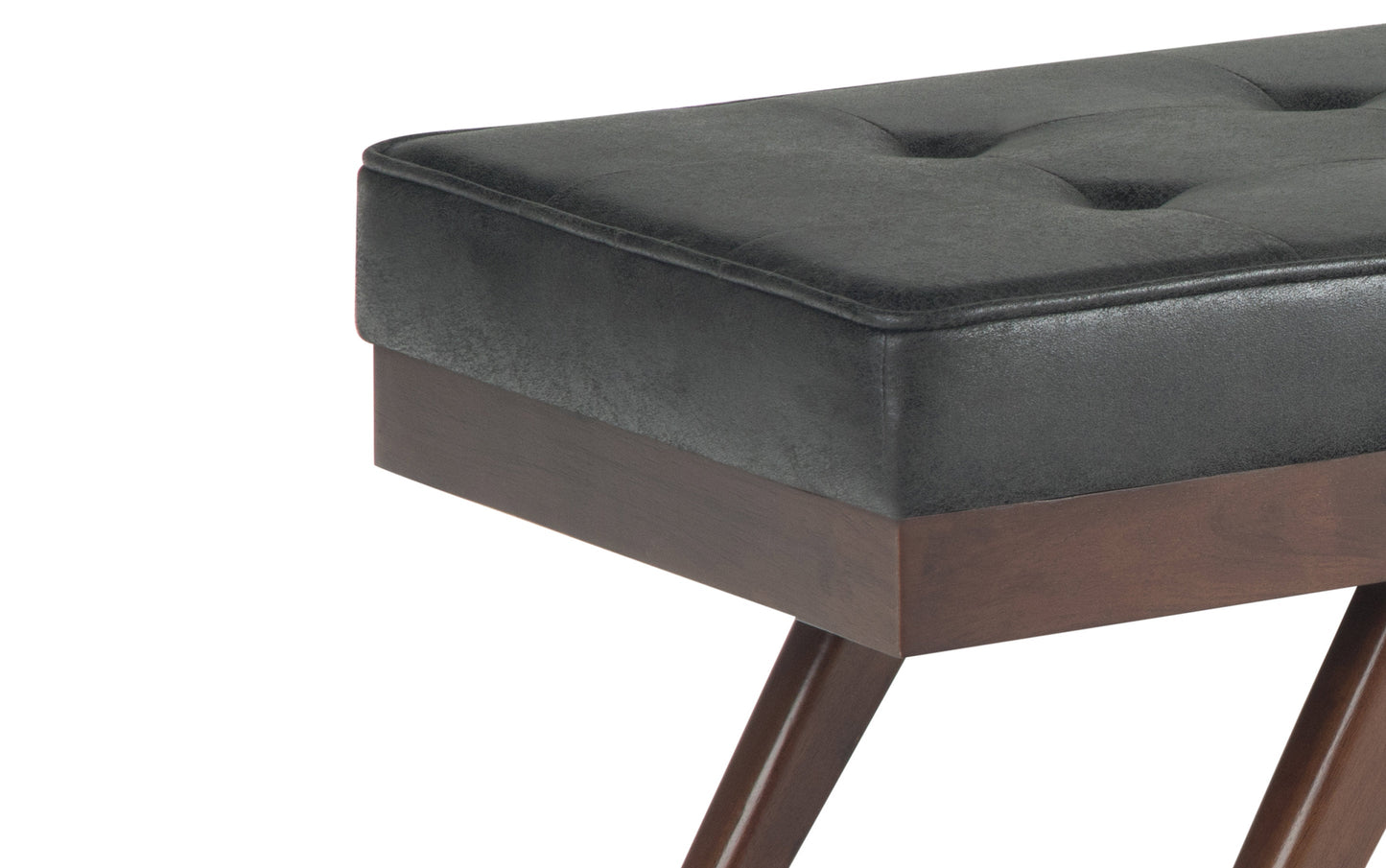 Distressed Black Distressed Vegan Leather | Pierce Mid Century Ottoman Bench