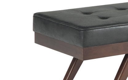 Distressed Black Distressed Vegan Leather | Pierce Mid Century Ottoman Bench