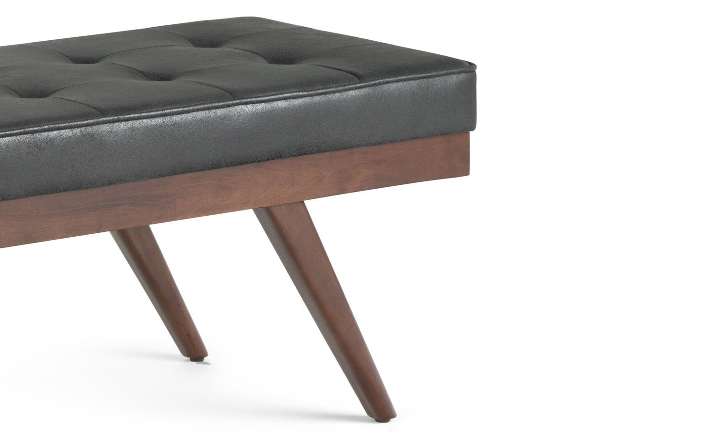 Distressed Black Distressed Vegan Leather | Pierce Mid Century Ottoman Bench