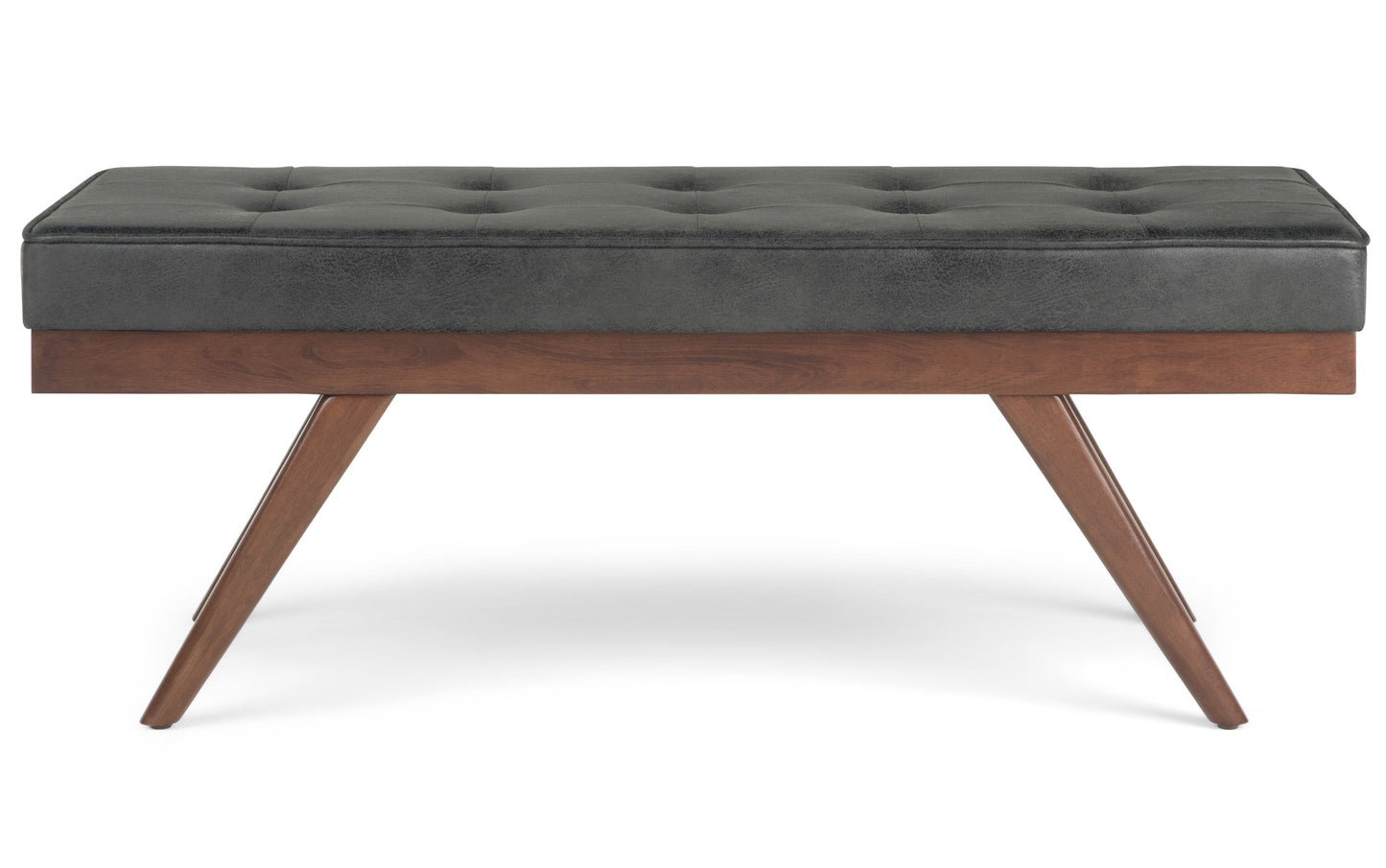 Distressed Black Distressed Vegan Leather | Pierce Mid Century Ottoman Bench