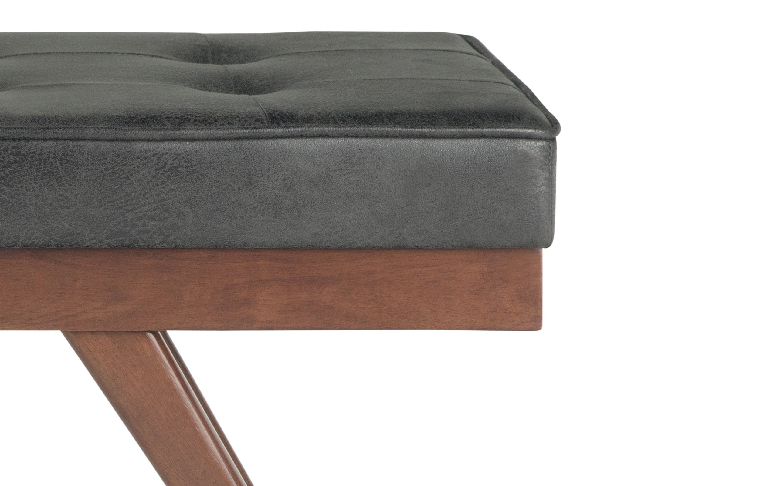 Distressed Black Distressed Vegan Leather | Pierce Mid Century Ottoman Bench