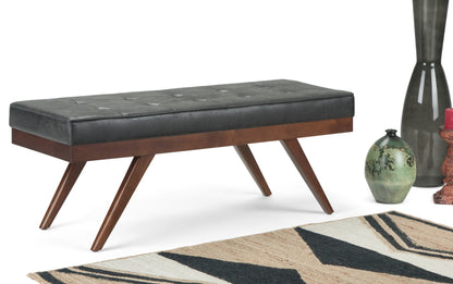 Distressed Black Distressed Vegan Leather | Pierce Mid Century Ottoman Bench