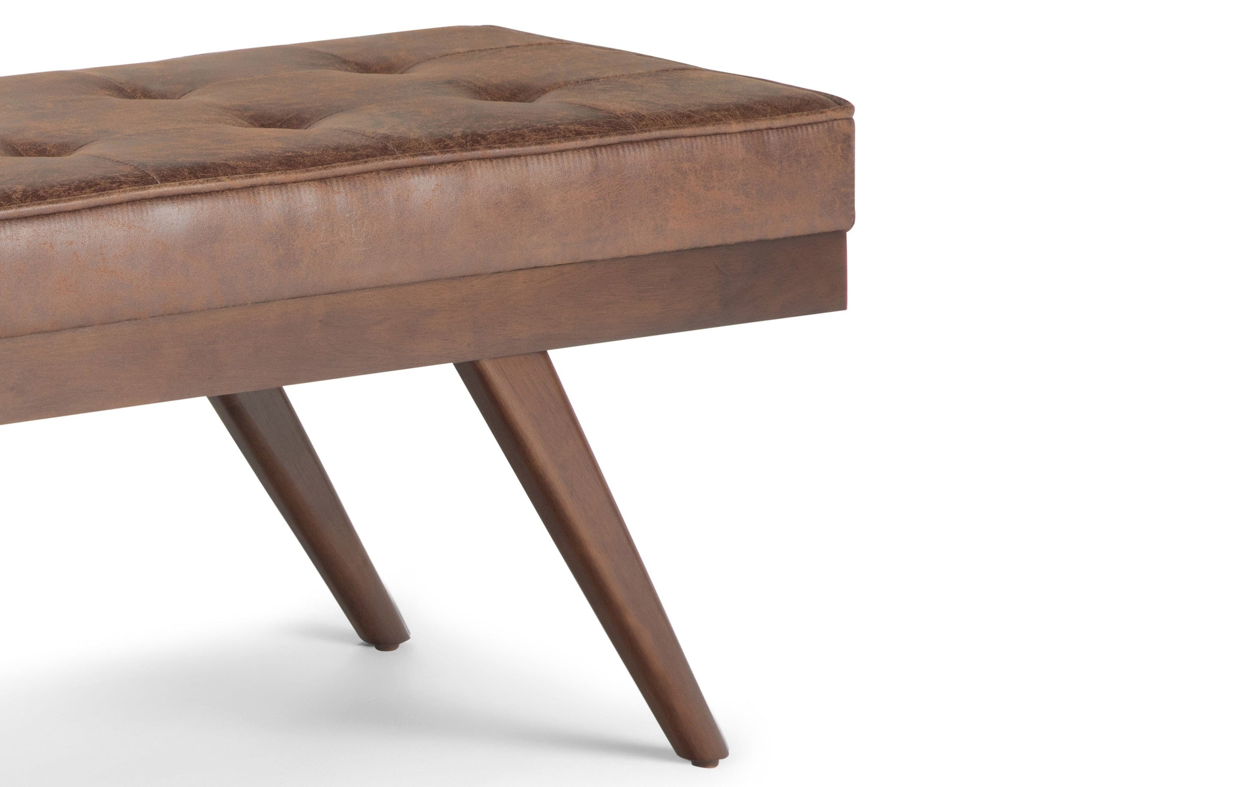 Distressed Umber Brown Distressed Vegan Leather | Pierce Mid Century Ottoman Bench