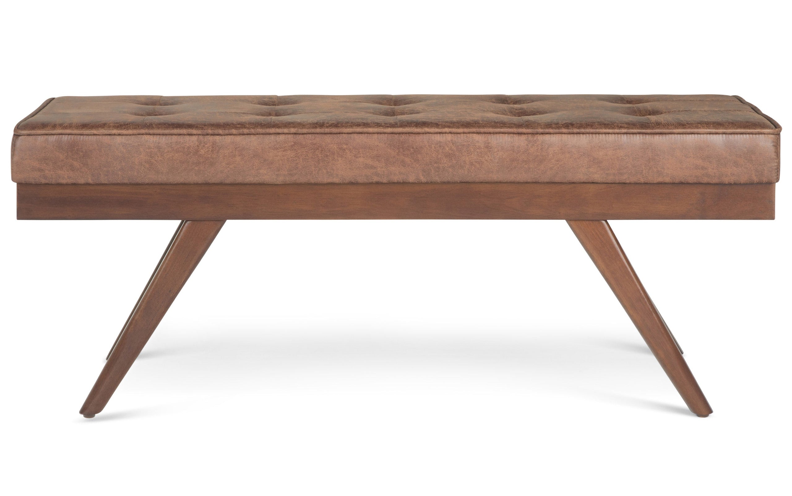 Distressed Umber Brown Distressed Vegan Leather | Pierce Mid Century Ottoman Bench