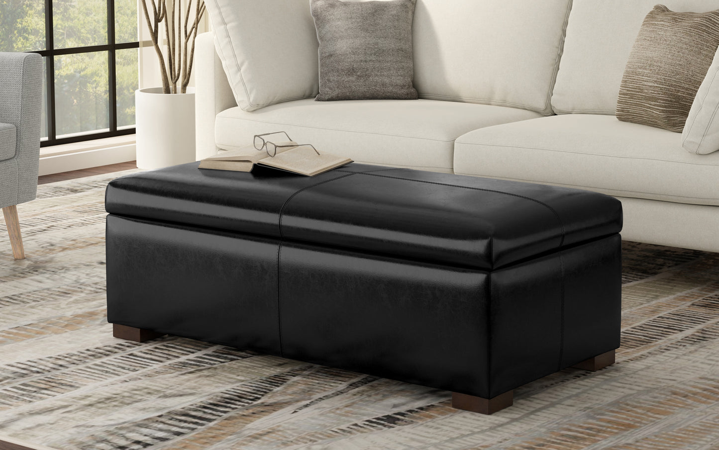 Midnight Black Vegan Leather | Gabbie Rectangular Storage Ottoman