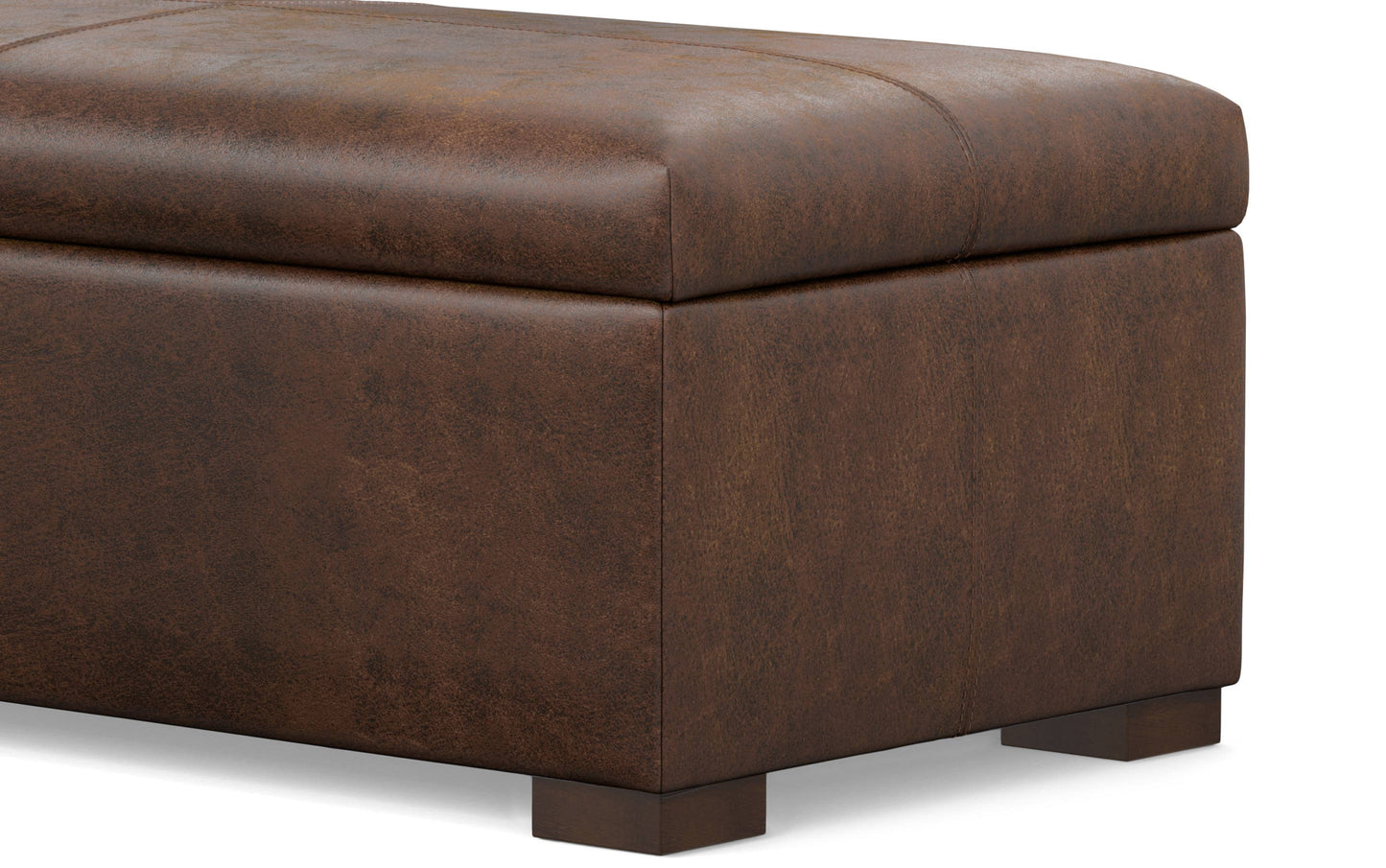 Distressed Chestnut Brown Vegan Leather | Gabbie Rectangular Storage Ottoman