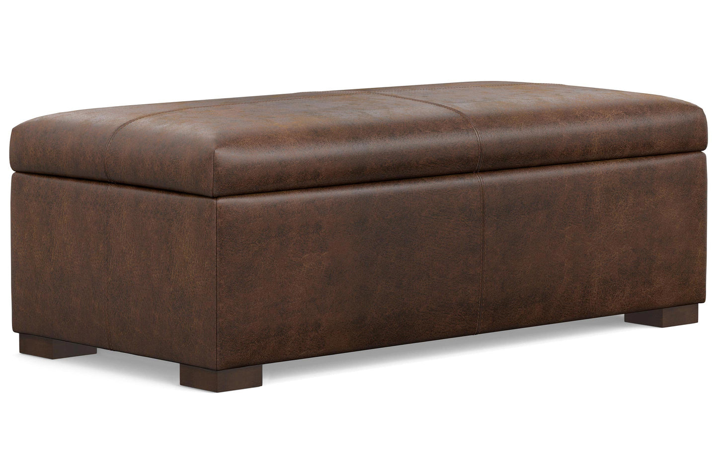 Distressed Chestnut Brown Vegan Leather | Gabbie Rectangular Storage Ottoman