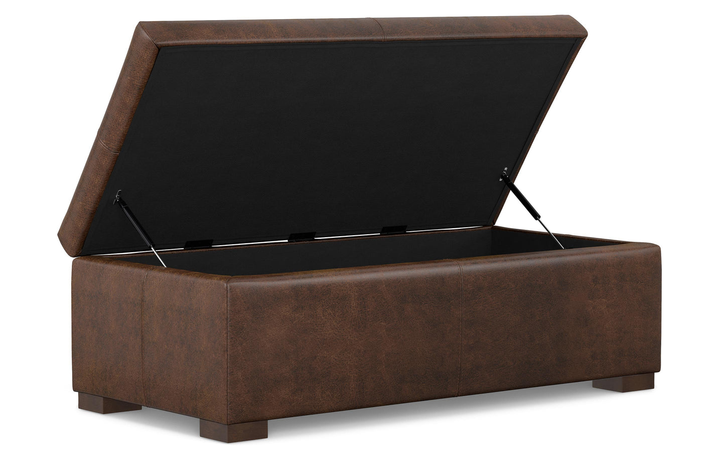 Distressed Chestnut Brown Vegan Leather | Gabbie Rectangular Storage Ottoman