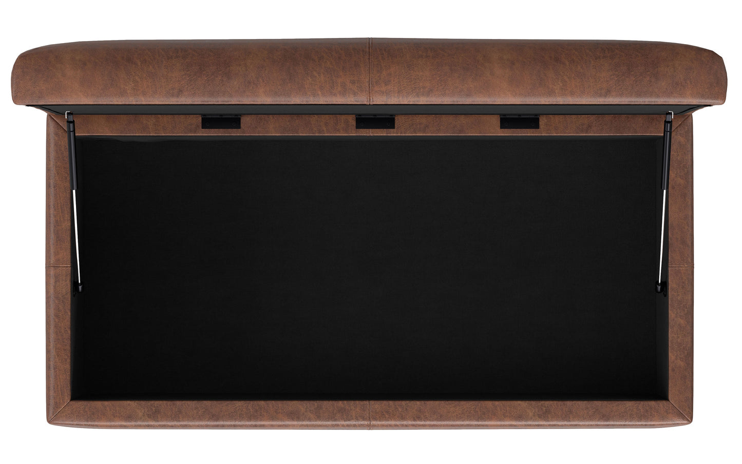 Distressed Saddle Brown Vegan Leather | Gabbie Rectangular Storage Ottoman